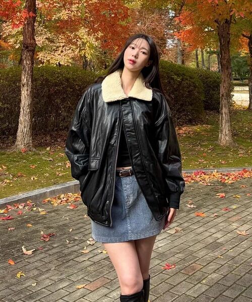 LADY VOLUME(レディーボリューム)の「SHEARING VINTAGE WASHED LEATHER PADDING JUMPER_BLACK(ダウンジャケット/コート・レディース・その他・FREE)」の8枚目の写真