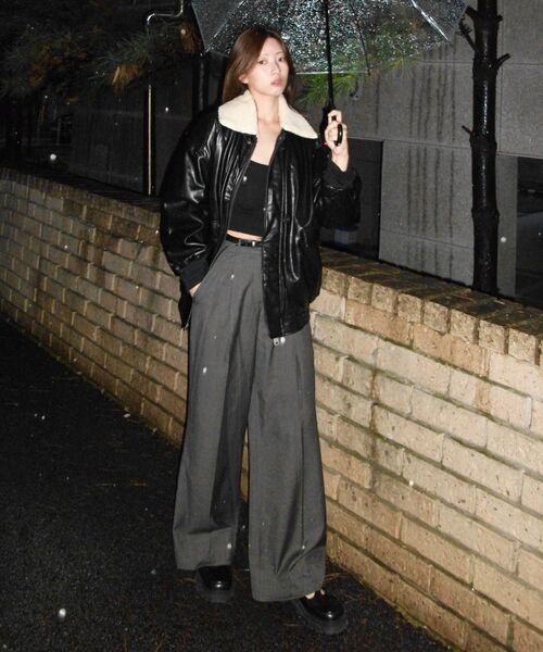 LADY VOLUME(レディーボリューム)の「SHEARING VINTAGE WASHED LEATHER PADDING JUMPER_BLACK(ダウンジャケット/コート・レディース・その他・FREE)」の3枚目の写真