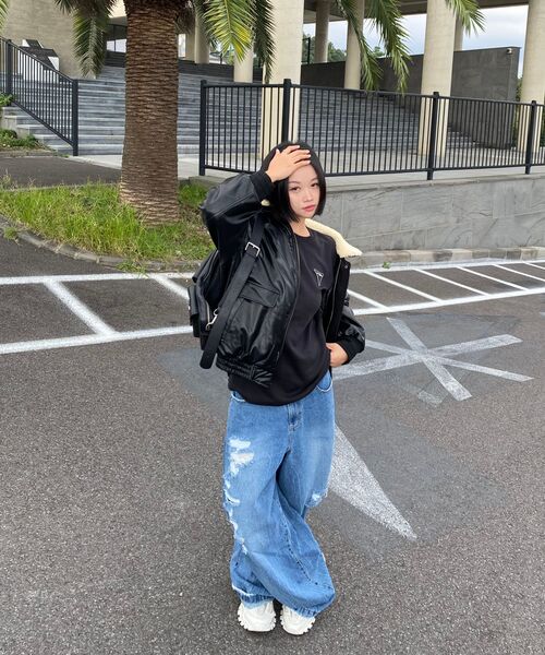 LADY VOLUME(レディーボリューム)の「SHEARING VINTAGE WASHED LEATHER PADDING JUMPER_BLACK(ダウンジャケット/コート・レディース・その他・FREE)」の4枚目の写真
