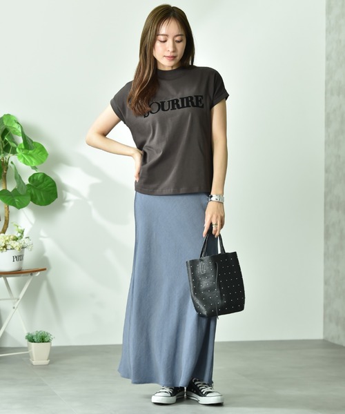 INTERPLANET(インタープラネット)の「【UV・接触冷感】フロッキーロゴプリントフレンチスリーブプルオーバー(Tシャツ/カットソー・レディース・オフホワイト/ライトベージュ/チャコールグレー・FREE)」の14枚目の写真