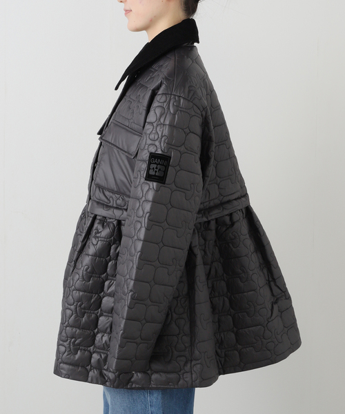 GANNI/ガニー Shiny Quilt Midi Jacket w. Flare（その他アウター）｜U
