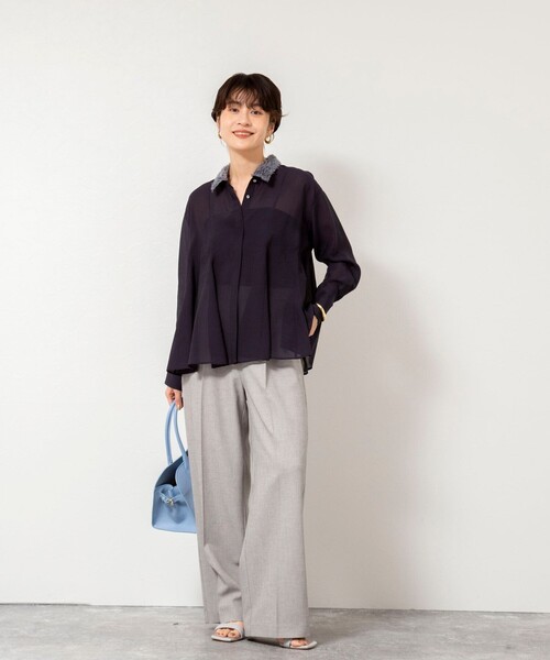 NOLLEY’S Sophi（ノーリーズソフィ）の「《セットアップ対応》ウォッシャブルドライシャークタックワイドパンツ（その他パンツ・レディース・グレイッシュベージュ/チャコールグレー・38/36/34）」の21枚目の写真