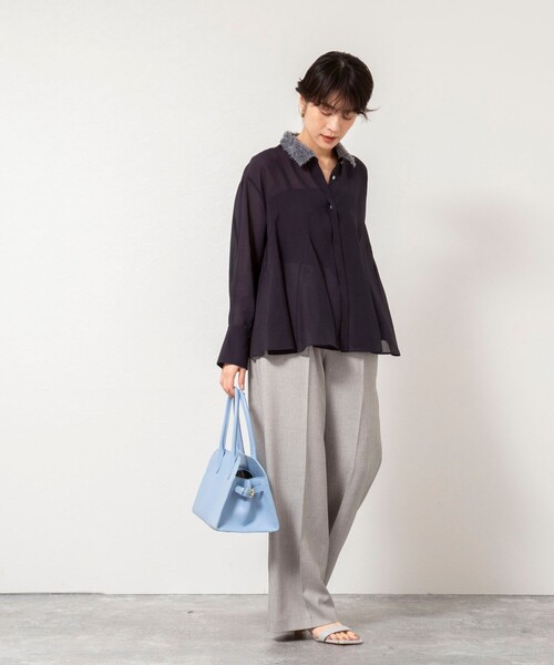 NOLLEY’S Sophi（ノーリーズソフィ）の「《セットアップ対応》ウォッシャブルドライシャークタックワイドパンツ（その他パンツ・レディース・グレイッシュベージュ/チャコールグレー・38/36/34）」の22枚目の写真