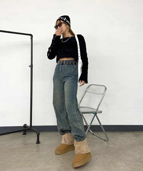 non-hedge(ノンヘッジ)の「フェイクファー付ルーズムートンライクブーツ(ブーツ・レディース・モカ/ベージュ・S/M/L)」の3枚目の写真