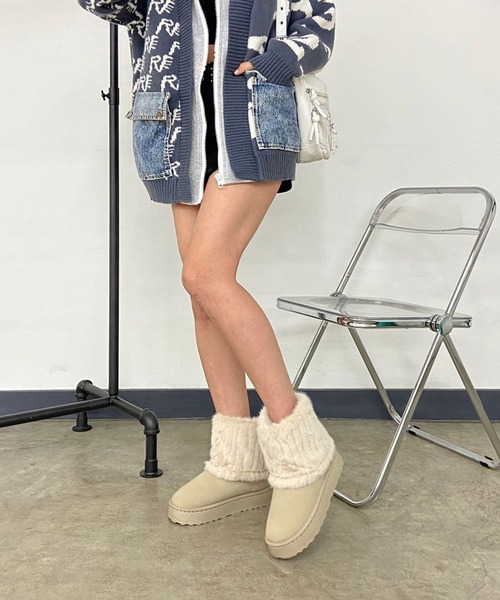 non-hedge(ノンヘッジ)の「フェイクファー付ルーズムートンライクブーツ(ブーツ・レディース・モカ/ベージュ・S/M/L)」の14枚目の写真