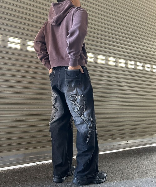 NYLAUS(ナイラス)の「【NYS】トライバル刺繍 ヴィンテージ アイレット ZIPパーカー ダブルジップパーカー ショート丈 ユニセックス(パーカー・メンズ・ブラウン/チャコール・L/M)」の10枚目の写真