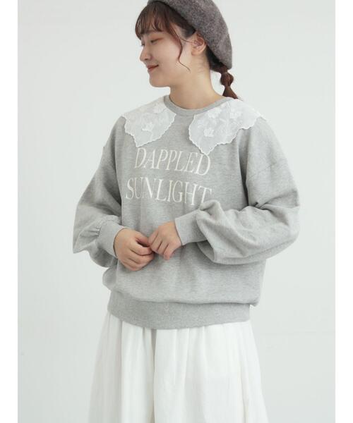 Samansa Mos2（サマンサ モスモス）の「裏毛3Dレース襟付きスウェット（Tシャツ/カットソー・レディース・オフホワイト/グレー/ブラウン/ブラック・F）」の3枚目の写真