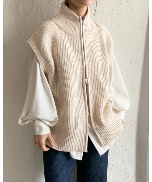 She's Closet(シーズクローゼット)の「ダブルジップアップハイネックオーバーサイズニットベストトップス(ベスト・レディース・ブラック/アイボリー・FREE)」の21枚目の写真