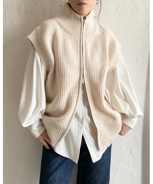 She's Closet(シーズクローゼット)の「ダブルジップアップハイネックオーバーサイズニットベストトップス(ベスト・レディース・ブラック/アイボリー・FREE)」の8枚目の写真