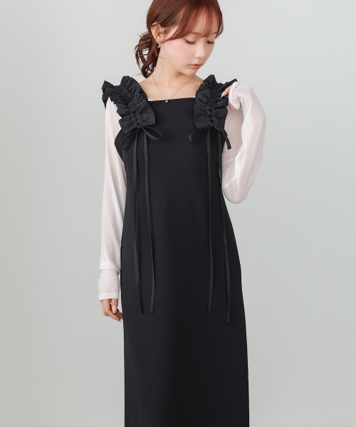 Bab(バブ)の「【選べるサイズ展開/簡単お手入れ◎】イージージョーゼットショルダーギャザーワンピース(ワンピース・レディース・アイボリー/ブラック/モカ・S/M/L)」の2枚目の写真