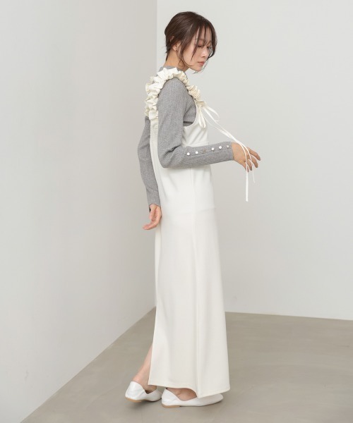 Bab(バブ)の「【選べるサイズ展開/簡単お手入れ◎】イージージョーゼットショルダーギャザーワンピース(ワンピース・レディース・アイボリー/ブラック/モカ・S/M/L)」の6枚目の写真