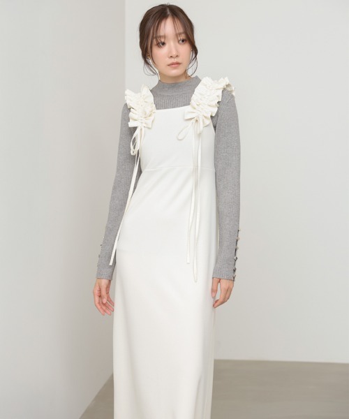 Bab(バブ)の「【選べるサイズ展開/簡単お手入れ◎】イージージョーゼットショルダーギャザーワンピース(ワンピース・レディース・アイボリー/ブラック/モカ・S/M/L)」の7枚目の写真