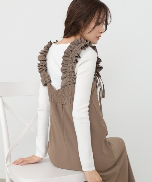 Bab(バブ)の「【選べるサイズ展開/簡単お手入れ◎】イージージョーゼットショルダーギャザーワンピース(ワンピース・レディース・アイボリー/ブラック/モカ・S/M/L)」の21枚目の写真