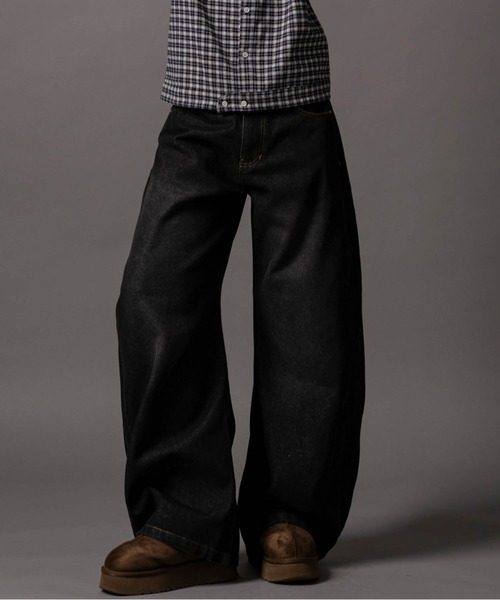 CIVVY ダブルポケットワイドデニムパンツ Mサイズ ブラック Double Pocket Wide denim Pants - ダブルポケットワイドデニムパンツ