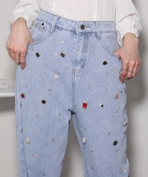 pumpkin port（パンプキンポート）の「ジュエリー ビジュー デニムワイドパンツ（デニムパンツ）」