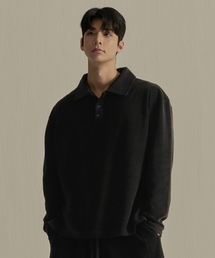 NINEZ（ナインゼット）の「ソフトテリーオーバーサイズ長袖カラーTシャツ（ブラック）24PL01（ポロシャツ）」