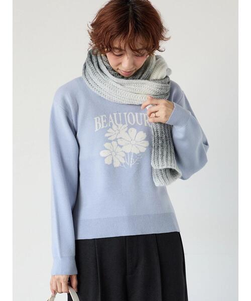 Lugnoncure(ルノンキュール)の「フラワーモチーフロゴニットプルオーバー(ニット/セーター・レディース・オフホワイト/チャコールグレー/ブルー/グレー・F)」の11枚目の写真