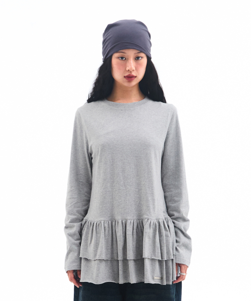 AMESWORLDWIDE(アメスワールドワイド)の「FRILL LAYERED LONGSLEEVE TEE GREY(Tシャツ/カットソー・レディース・その他・FREE)」の4枚目の写真