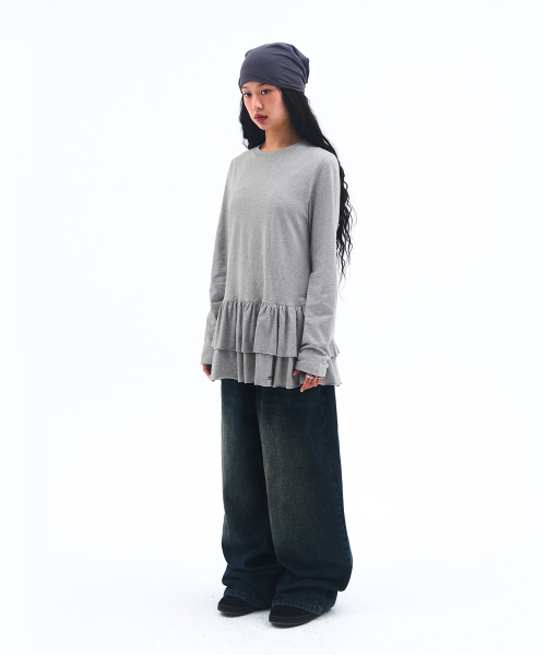 AMESWORLDWIDE(アメスワールドワイド)の「FRILL LAYERED LONGSLEEVE TEE GREY(Tシャツ/カットソー・レディース・その他・FREE)」の5枚目の写真