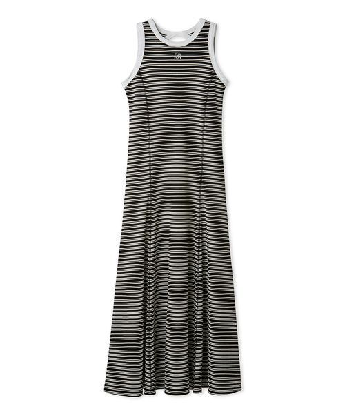 FURFUR(ファーファー)の「ロゴ刺繍ボーダーワンピース(ワンピース・レディース・ブラック/ブラウン/オレンジ・F)」の2枚目の写真