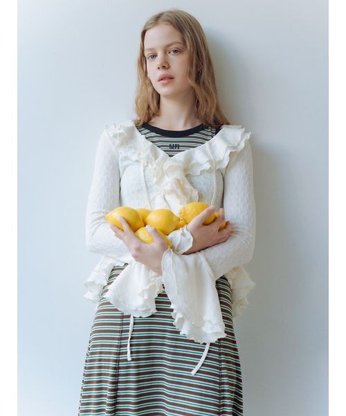 FURFUR(ファーファー)の「ロゴ刺繍ボーダーワンピース(ワンピース・レディース・ブラック/ブラウン/オレンジ・F)」の5枚目の写真