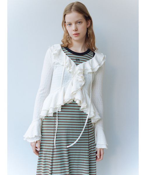 FURFUR(ファーファー)の「ロゴ刺繍ボーダーワンピース(ワンピース・レディース・ブラック/ブラウン/オレンジ・F)」の6枚目の写真