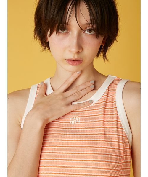 FURFUR(ファーファー)の「ロゴ刺繍ボーダーワンピース(ワンピース・レディース・ブラック/ブラウン/オレンジ・F)」の9枚目の写真