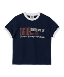 DANGLEDROP（ダングルドロップ）の「DGDP YOU NEED リンガーセミクロップ半袖Tシャツネイビー（Tシャツ/カットソー）」