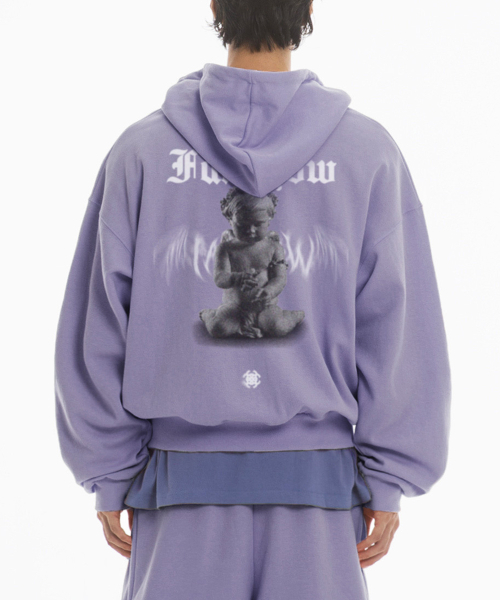 DEMONIC ANGEL OVER FIT FLEECE-LINED HOODED ZIPUP - PUPLE