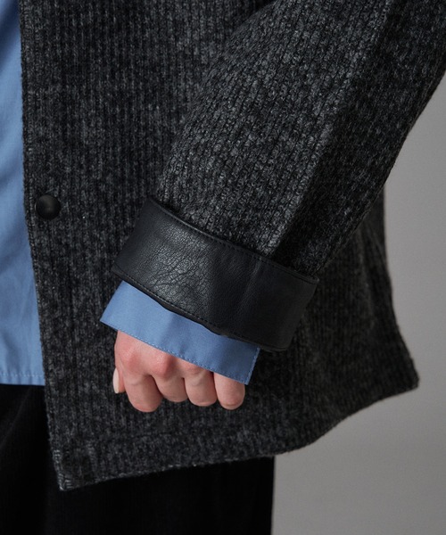 ONCILY（オンシェリー）の「HEART LOGO CHAMBRAY KNIT BLOUSON / ハートロゴシャンブレーニットブルゾン（ブルゾン・メンズ・ブラック/ブラウン・SMALL/MEDIUM/LARGE）」の16枚目の写真