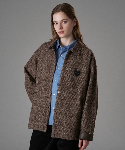 ONCILY（オンシェリー）の「HEART LOGO CHAMBRAY KNIT BLOUSON / ハートロゴシャンブレーニットブルゾン（ブルゾン・メンズ・ブラック/ブラウン・SMALL/MEDIUM/LARGE）」の20枚目の写真