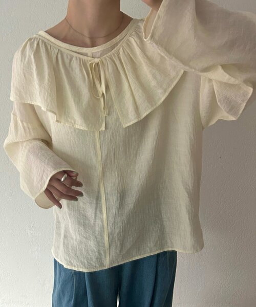 FRIPIER（フリピエ）の「《FRIPIER》フリルエリツキシャツTee（シャツ/ブラウス・レディース・イエロー/ホワイト・FREE）」の7枚目の写真