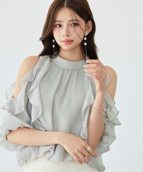 セール】【2026SS新作＆大人気】フリルブラウス ふんわり スタンド