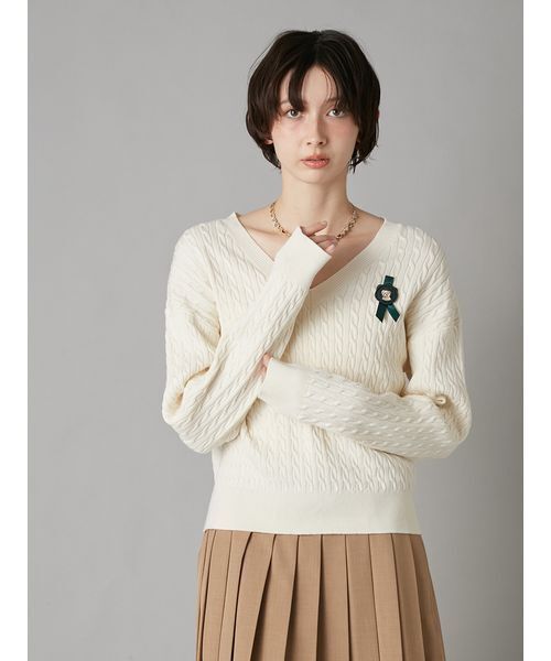 LILY BROWN(リリーブラウン)の「Lily Bearスタンプモチーフケーブルニット(ニット/セーター・レディース・ネイビー/ブルー/アイボリー・F)」の5枚目の写真