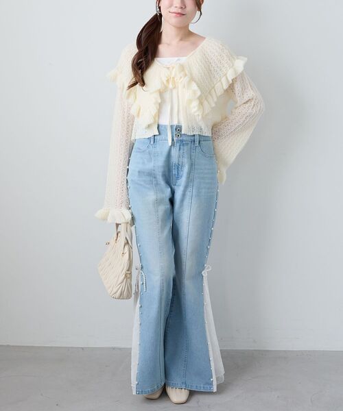 MAJESTIC LEGON(マジェスティックレゴン)の「キャミセットビッグカラーフリルカーデ(カーディガン/ボレロ・レディース・ブルー/ピンク/アイボリー/グレー・MEDIUM)」の6枚目の写真