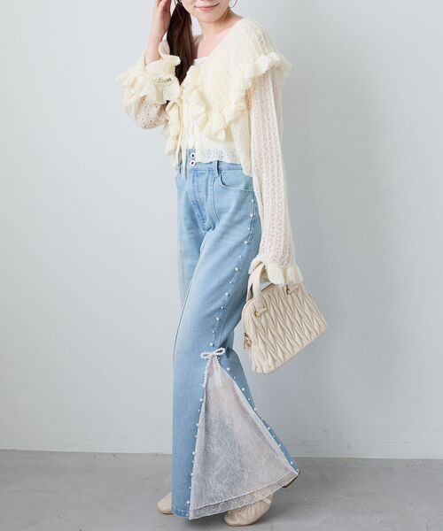 MAJESTIC LEGON(マジェスティックレゴン)の「キャミセットビッグカラーフリルカーデ(カーディガン/ボレロ・レディース・ブルー/ピンク/アイボリー/グレー・MEDIUM)」の8枚目の写真