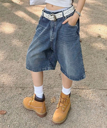 GLACK（グラック）の「GP070 ウォッシュドバミューダデニムショーツ (BLUE)（デニムパンツ）」