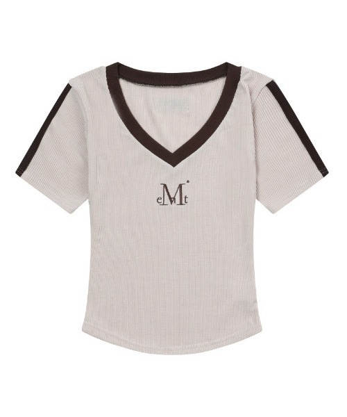 MUCENT(ムセント)の「【日本未発売/WEB限定】MUCENT(ムセント)/Vネック ライン クロップド ハーフ スリーブ Tシャツ/BINDING TRACK LINE HALF SLEEVE T(Tシャツ/カットソー・レディース・ネイビー/ベージュ/ブラック/ライトブルー・FREE)」の3枚目の写真