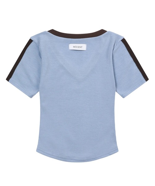 MUCENT(ムセント)の「【日本未発売/WEB限定】MUCENT(ムセント)/Vネック ライン クロップド ハーフ スリーブ Tシャツ/BINDING TRACK LINE HALF SLEEVE T(Tシャツ/カットソー・レディース・ネイビー/ベージュ/ブラック/ライトブルー・FREE)」の22枚目の写真