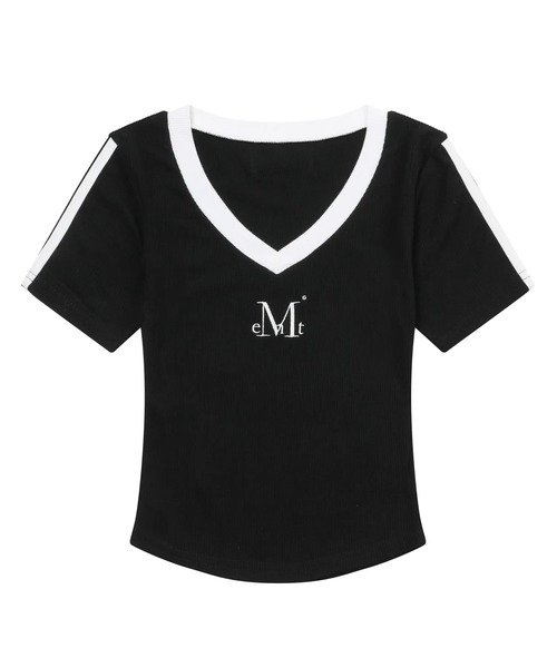 MUCENT(ムセント)の「【日本未発売/WEB限定】MUCENT(ムセント)/Vネック ライン クロップド ハーフ スリーブ Tシャツ/BINDING TRACK LINE HALF SLEEVE T(Tシャツ/カットソー・レディース・ネイビー/ベージュ/ブラック/ライトブルー・FREE)」の15枚目の写真