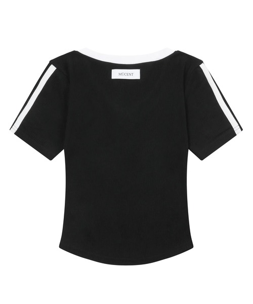 MUCENT(ムセント)の「【日本未発売/WEB限定】MUCENT(ムセント)/Vネック ライン クロップド ハーフ スリーブ Tシャツ/BINDING TRACK LINE HALF SLEEVE T(Tシャツ/カットソー・レディース・ネイビー/ベージュ/ブラック/ライトブルー・FREE)」の16枚目の写真
