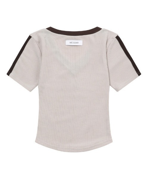 MUCENT(ムセント)の「【日本未発売/WEB限定】MUCENT(ムセント)/Vネック ライン クロップド ハーフ スリーブ Tシャツ/BINDING TRACK LINE HALF SLEEVE T(Tシャツ/カットソー・レディース・ネイビー/ベージュ/ブラック/ライトブルー・FREE)」の19枚目の写真