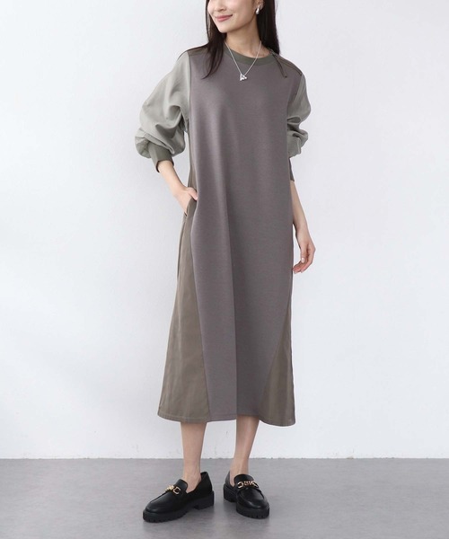 Jines(ジネス)の「MA-1ライクドッキングワンピース(ワンピース・レディース・ブラック/グレー/チャコールグレー・38)」の1枚目の写真
