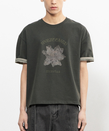 ドライフラワークロップロールアップTシャツ[ウォッシュドチャコール]