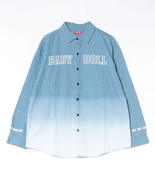 BABYDOLL(ベビードール)の「親子お揃い グラデーションダンガリーシャツ 1387A(シャツ/ブラウス・レディース・ブラック/ライトインディゴブルー・ユニセックスM/ユニセックスL/ユニセックスXL)」の2枚目の写真