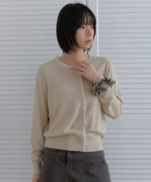 UNE MANSION(ユヌマンション)の「【羽織り・冷房・日除け対策に!】ラブリーレースベーシックニットカーディガン(カーディガン/ボレロ・レディース・ブラック/オートミール/スカイブルー・FREE)」の14枚目の写真
