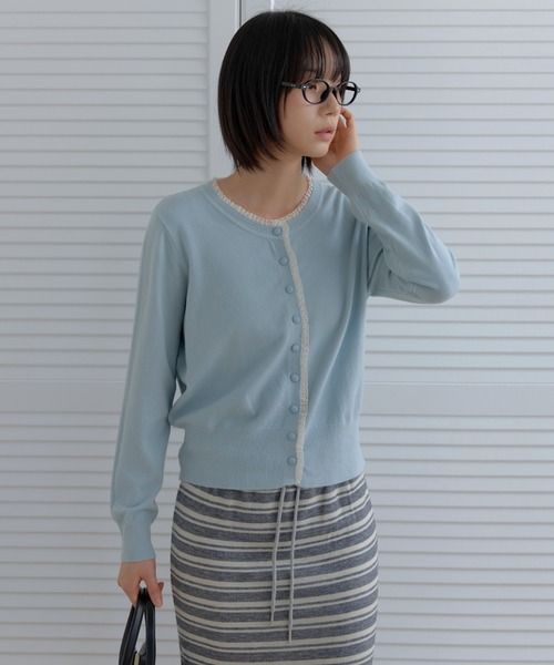 UNE MANSION(ユヌマンション)の「【羽織り・冷房・日除け対策に!】ラブリーレースベーシックニットカーディガン(カーディガン/ボレロ・レディース・ブラック/オートミール/スカイブルー・FREE)」の18枚目の写真