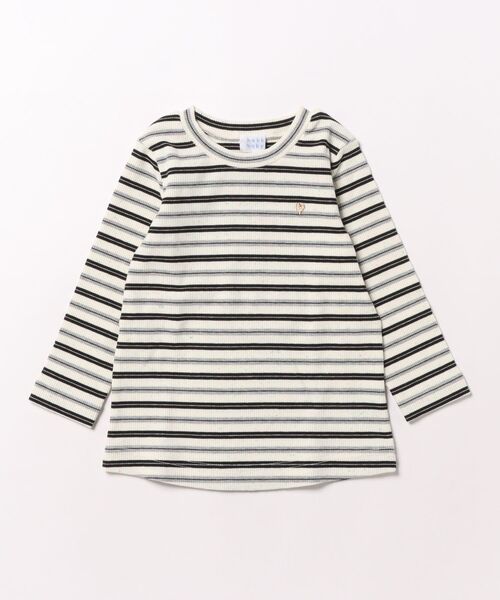 HAKKA BABY（ハッカベビー）の「[ベビー]スパンテレコボーダー長袖Tシャツ（Tシャツ/カットソー・キッズ・杢グレー/サックスブルー・L）」の2枚目の写真