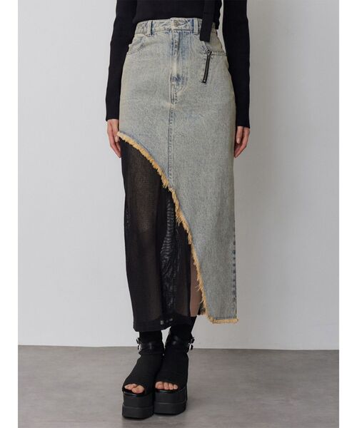 MURUA（ムルーア）の「メッシュスウィッチデニムスカート（デニムスカート・レディース・ブラック/ブルー・2/1）」の2枚目の写真