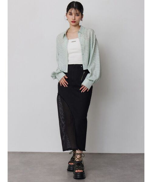 MURUA（ムルーア）の「メッシュスウィッチデニムスカート（デニムスカート・レディース・ブラック/ブルー・2/1）」の10枚目の写真